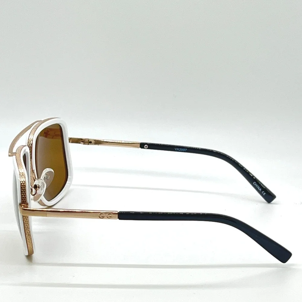 Aviator Sunglasses White Gold Frame Brown Lens‎ Fashion Shades Square Lentes New